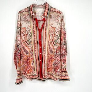 Cino Top Womens XXL Red Paisley Button Up Boho Western Colorful Floral Cowgirl